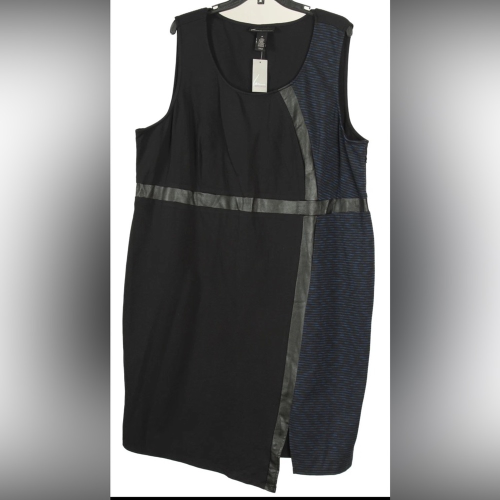 Lane Bryant Women’s Dress 28 Blue Black Sheath Sleeveless Stretch Colorblock